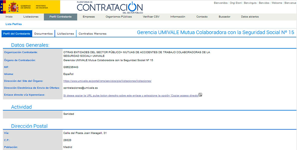 Perfil del contratante — Plataforma de Contratación del Sector Público
