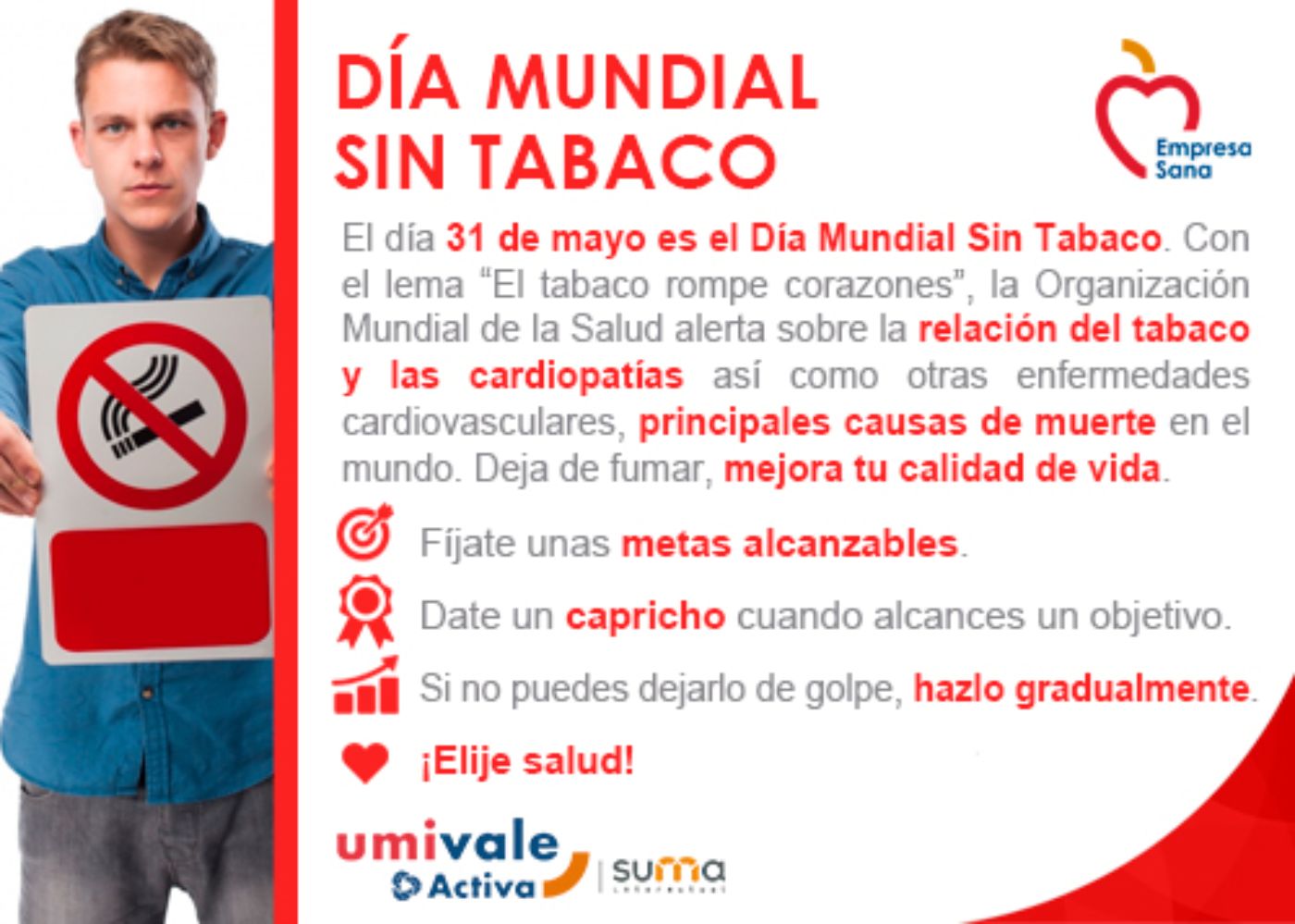 Consejo Saludable. Día Mundial sin tabaco
