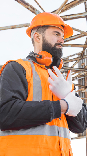 persona trabajadora poniéndose guantes para el trabajo