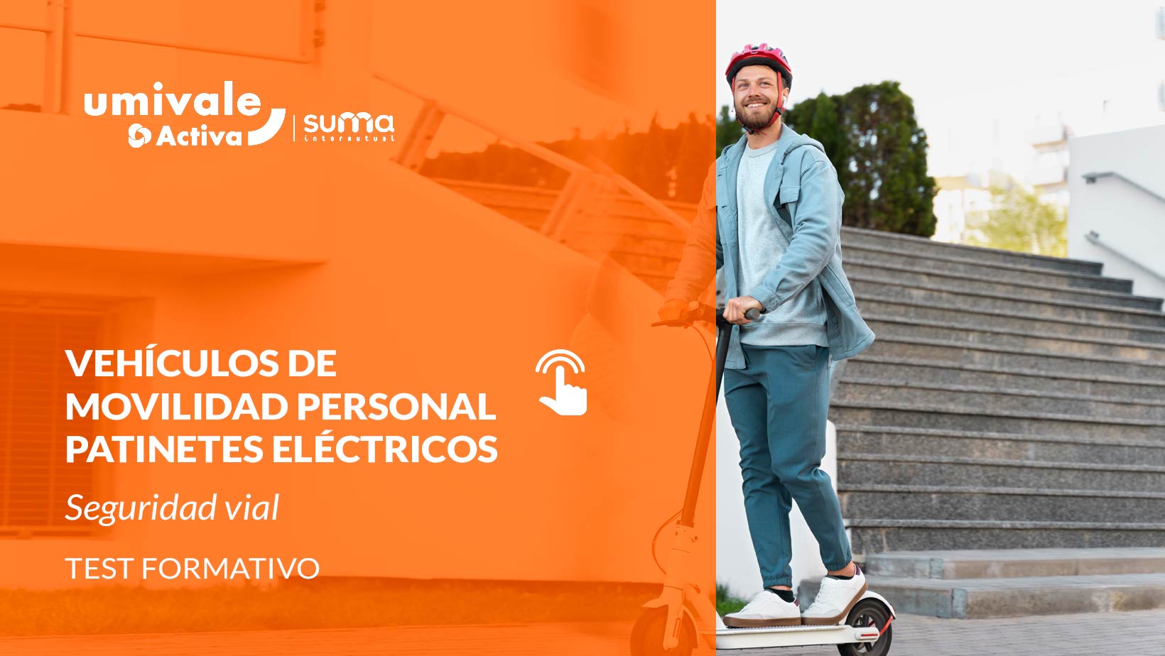 Hombre con casco montando un patinete eléctrico en la ciudad
