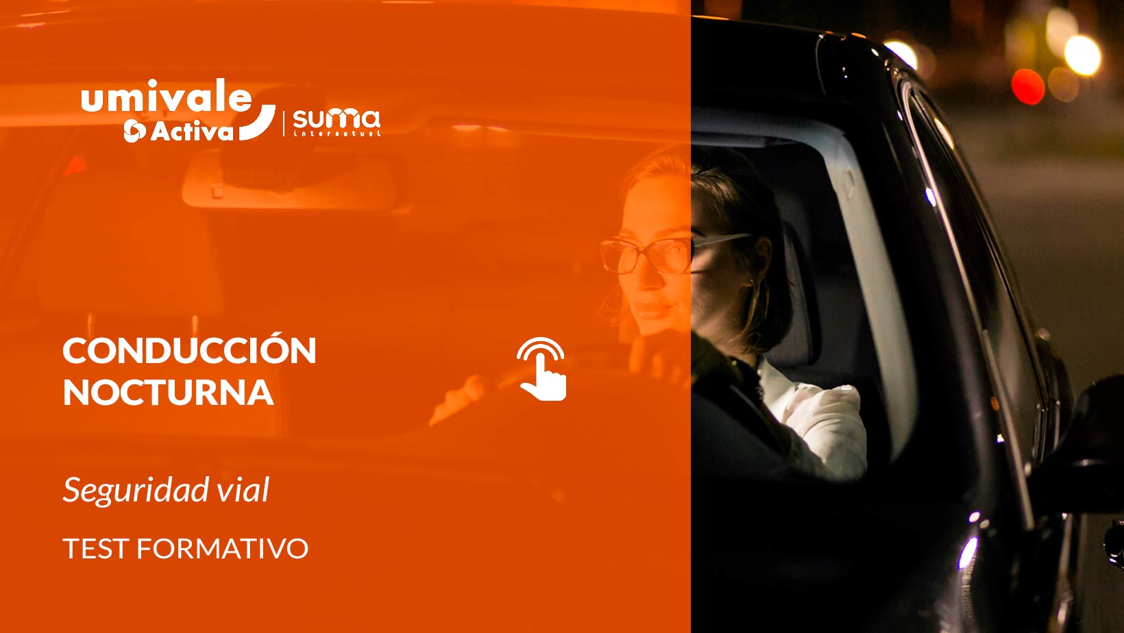 Mujer conduciendo un coche durante la noche